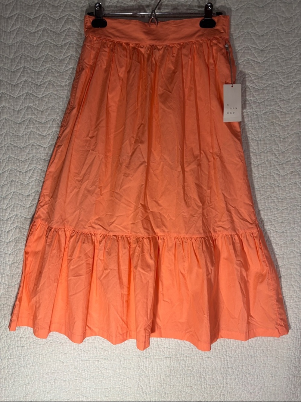 a new day Bright Coral Tiered Maxi Skirt prairie boho modest romantic cotton - Picture 1 of 6